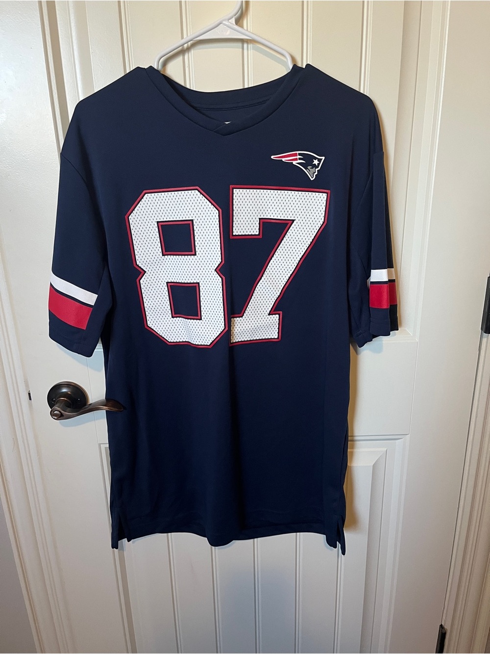 NFL New England Team Apparel Crewneck T-Shirt with Red & White Logo Accents